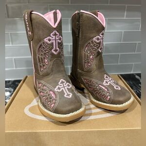 Twisted X Brown Boots with Pink Embroidery Cross - Baby Size 6